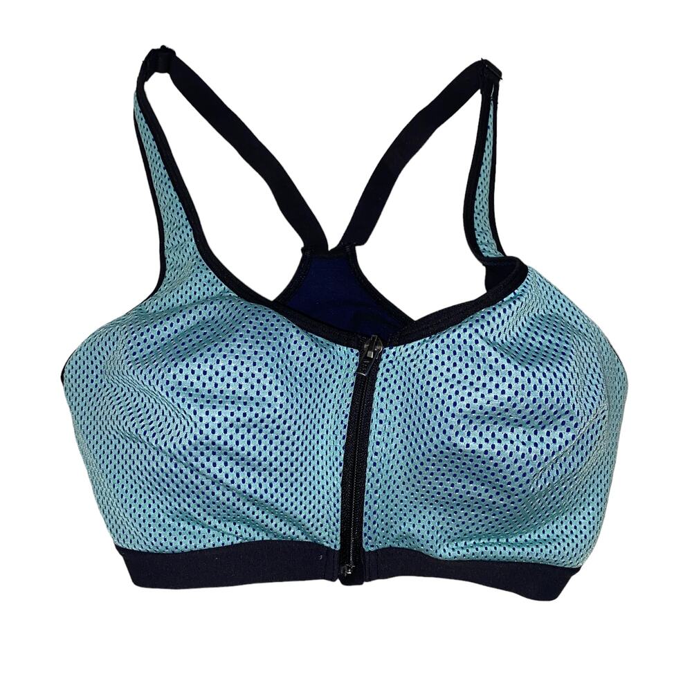 Victoria's Secret Light Blue and Black Front-Zip Sports Bra